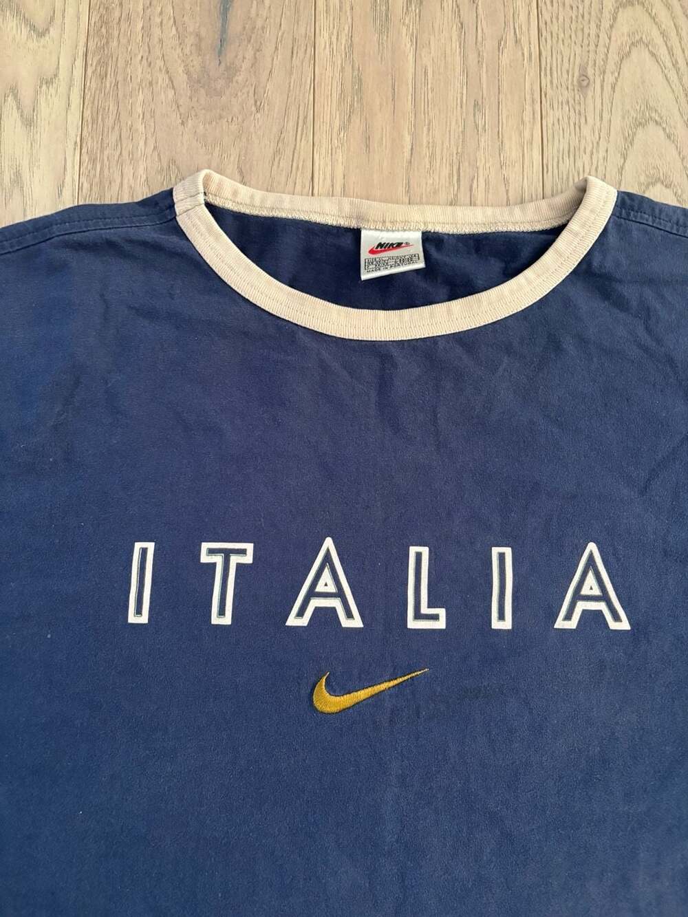 Vintage Nike Italia Soccer Ringer T-Shirt Navy Blue Size XL - Picture 2 of 4